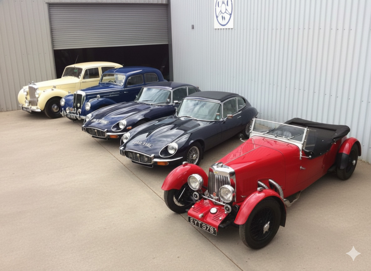 A line of classic cars
